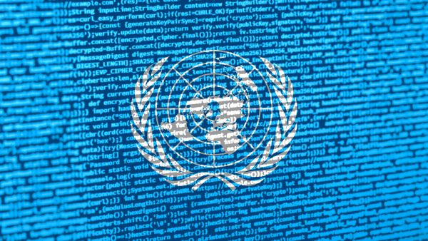علم الأمم المتحدة على خلفية تكنولوجية.