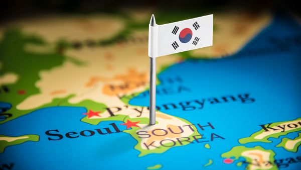 جنوب كوريا محددة بعلم على الخريطة