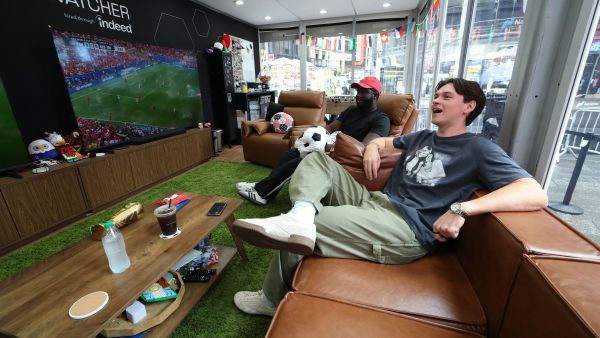 World Cup match watching cubicle in Times Square