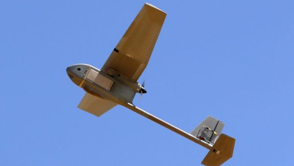 An RQ-11 Raven Small Unmanned Aircraft System is seen during the joint Israeli-US military "Juniper Cobra" exercise at the Tze'elim Urban Warfare Training Centre (UWTC) base in southern Israel on Mar. 12, 2018. Exercise Juniper Cobra is a five-day combined military exercise between Israel and the United States. 
(JACK GUEZ / AFP)