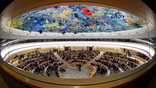General view of the United Nations Human Rights Council during the presentation of report by the Commission of Inquiry on Syria, on Mar.13, 2018 in Geneva. Syria enters its eighth year of war on Mar.15, 2018 free of the jihadist "caliphate" but torn apart by an international power struggle as the regime presses its blistering reconquest.
(Fabrice COFFRINI / AFP)