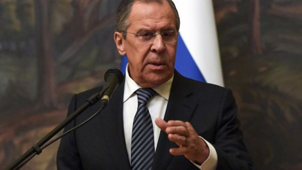 Russian Foreign Minister Sergei Lavrov attends a joint press conference with U.N. special envoy for Syria Staffan de Mistura (not pictured) following their talks in Moscow on Mar. 29, 2018. 
(Yuri KADOBNOV / AFP)