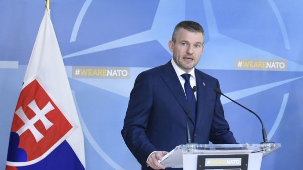 Slovak Prime Minister Peter Pellegrin talks during a joint press after their bilateral meeting with NATO Secretary General on Apr. 12, 2018 at the Nato Headquarters in Brussels. Reports state that Pellegrin's new government is making NATO orientation of Slovakia a priority. 
(JOHN THYS / AFP)