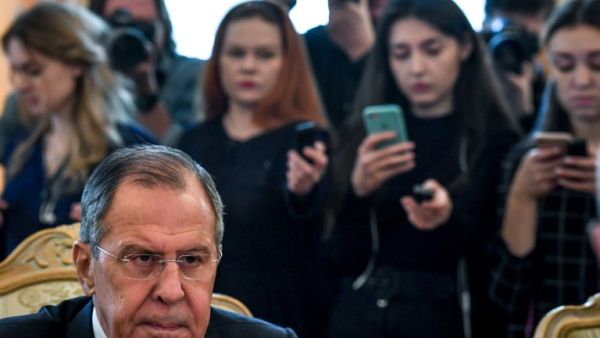 Russian Foreign Minister Sergei Lavrov attends a meeting with his Dutch counterpart in Moscow on Apr. 13, 2018. 
(Yuri KADOBNOV / AFP)