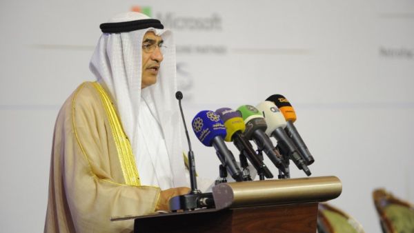Kuwaiti Oil Minister Bakheet al-Rashidi speaks addresses an oil and gas conference held in Kuwait City on Apr. 16, 2018. Omani and Kuwaiti oil ministers on Monday called on OPEC and non-OPEC producers to continue their unprecedented cooperation to maintain stability in the energy market.
(STR / AFP)