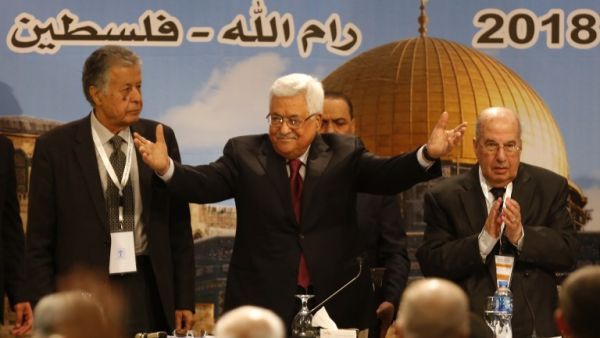 Palestinian president Mahmud Abbas gestures as he chairs a Palestinian National Council meeting in Ramallah /AFP	