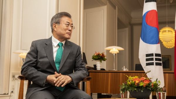 South Korean President Moon Jae-in meets with the Danish prime minister (AFP)