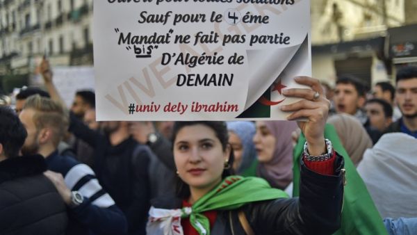 Algerian students demonstrate in the centre of the capital Algiers on March 12, 2019, one day after President Abdelaziz Bouteflika announced his withdrawal. (AFP/ File Photo)