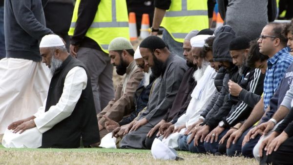 Mourners pray while attending the funeral of Haji Mohammed Daoud Nabi, victim of New Zealand's twin mosque attacks, at Memorial Park Cemetery in Christchurch  (AFP)