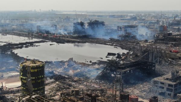 An aerial view shows a chemical plant after an explosion in Yancheng in China's eastern Jiangsu province, on March 23, 2019. (STR / AFP)