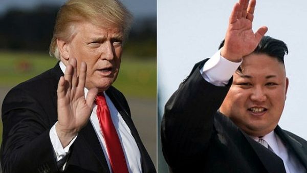 US President Donald Trump, left, and North Korean leader Kim Jong-Un. (Mandel Ngan and Ed Jones/AFP)
