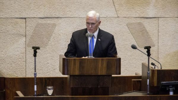 U.S. Vice President Mike Pence addresses the Knesset (Israeli parliament) in Jerusalem on Jan. 22, 2018 (ARIEL SCHALIT / POOL / AFP)