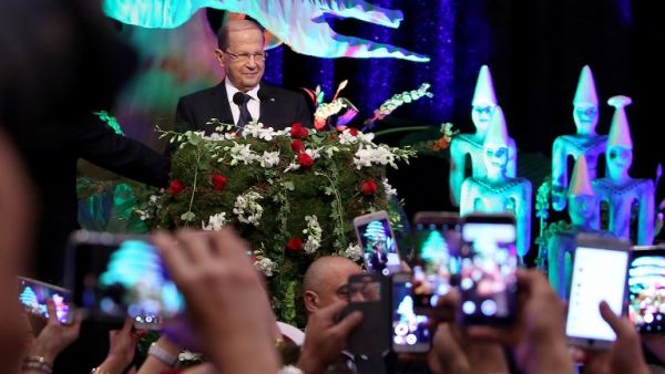 Lebanon's President Michel Aoun attends a gathering with the Lebanese community in Kuwait City on January 23, 2018 during an official visit to the Gulf country. 
(YASSER AL-ZAYYAT / AFP)