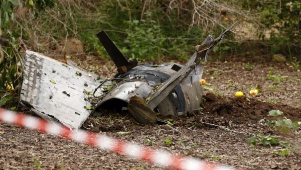 A picture taken on Feb. 10, 2018, shows the remains of a missile that crashed earlier in Alonei Abba, east of Haifa, in northern Israel. Israel struck a dozen Syrian and Iranian targets inside Syria in "large-scale" raids after an Israeli fighter jet crashed under fire from Syrian air defences in a severe increase in tensions, the military said.
(Jack GUEZ / AFP)