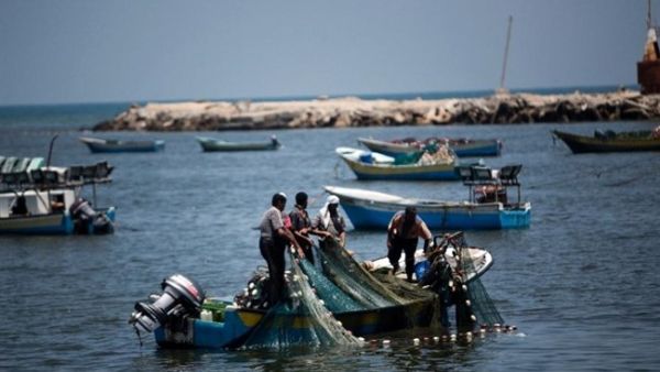 Palestinian fishermen collect their catch off the coast of Gaza City  (AFP/File Photo)