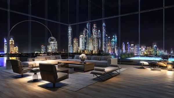The triplex penthouse apartment spreads across 29,800 sq ft and features several living areas, five en-suite bathrooms, and almost 11,500 sq ft of exterior space. (Courtesy of Omniyat) The triplex penthouse apartment spreads across 29,800 sq ft and features several living areas, five en-suite bathrooms, and almost 11,500 sq ft of exterior space. (Courtesy of Omniyat)