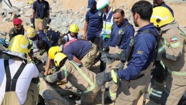 The workers were doing excavation work behind the house when the three-meter wall collapsed on them (Ajman Police)