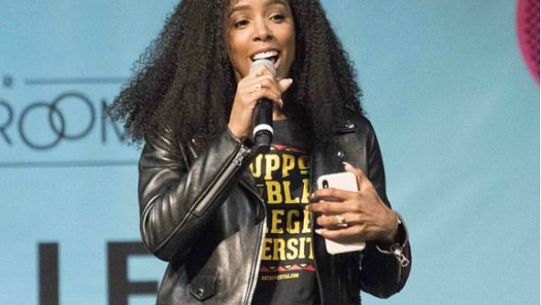 Aplomb: Kelly Rowland took the stage with aplomb at the College Signing Day in Philadelphia on Wednesday (Source: Ricky Fitchett - ZUMA Wire - REX - Shutterstock)