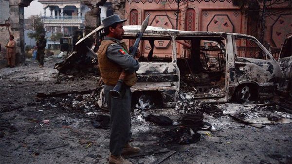 Afghan security forces inspect the site of attack on British charity Save the Children office. (AFP) 

An ambulance laden with explosives blew up near a security checkpoint in Kabul, Afghanistan, on Saturday Jan. 27, killing at over 100 people and injuring at least 235 including 30 officers. 