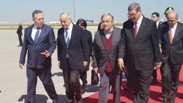 Secretary-General of the United Nations Antonio Guterres arrived, Saturday in Tunisia to attend the Arab League Summit (Twitter)