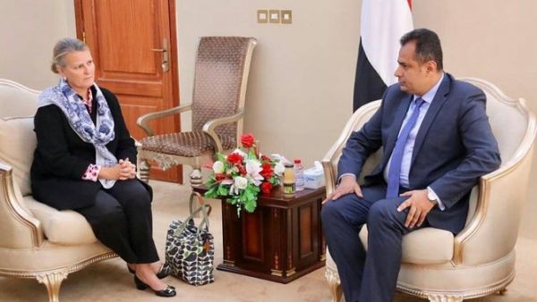 Yemeni Prime Minister Maeen Abdulmalik Saeed met with UN humanitarian coordinator Lise Grande (Twitter)