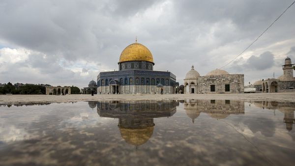 Water after a rainy day at Al-Aqsa Mosque Compound in Jerusalem (Twitter)