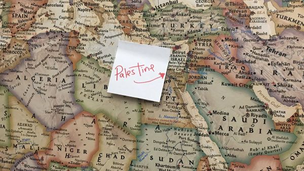 Alteration to the map that hangs in Rashida Tlaib’s new congressional office (Twitter)