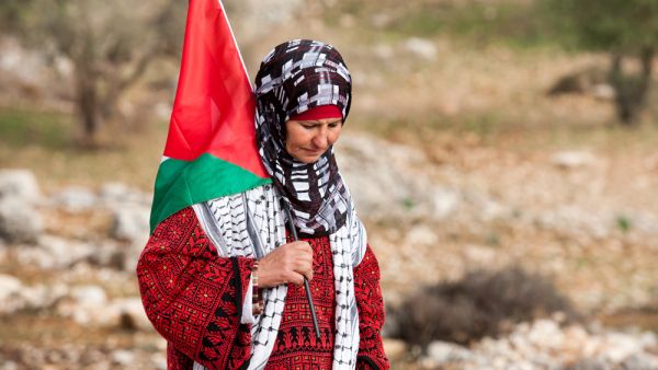 Palestinian woman walks with Palestinian flag during weekly demonstrations  (Shutterstock)