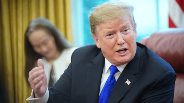 US President Donald Trump speaks during a meeting with Chinese Vice Premier Liu He in the Oval Office of the White House in Washington, DC, on February 22, 2019. Just a week remains to avoid a sharp increase in US duty rates on more than $200 billion in Chinese exports -- though Trump has suggested he could extend the March 1 deadline. (AFP)