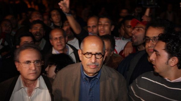 Mohamed ElBaradei arrives in Tahrir Square during the January 2011 revolution.