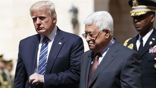 Trump with the Palestinian leader Mahmoud Abbas at the presidential palace in Bethlehem, Palestine. (AFP/Mussa Issa Qawasma)
