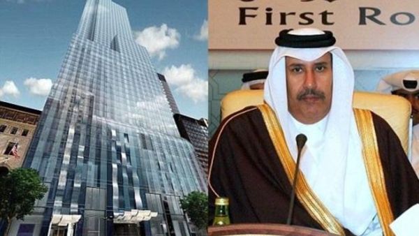 رئيس الوزراء القطري حمد بن جاسم وصورة لمبنى ون 57 في نيويورك