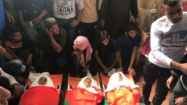 Farewell of the 3 Palestinian children (under 13 years old) who were killed in cold blood by an Israeli drone airstrike in Gaza. (Twitter)