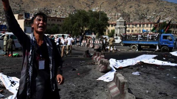 An Afghan protester near the scene of the suicide attack that targeted minority Shiite Hazaras. (AFP/Wakil Kohsar)
