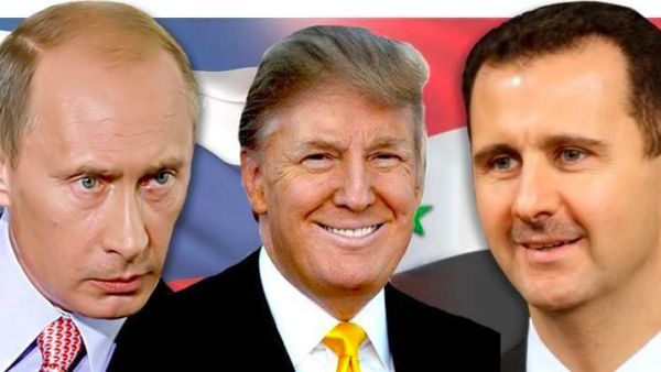This image of Russian President, Vladmir Putin, Syrian President, Bashar al-Assad, and newly elected US President, Donald Trump, has been making the rounds across pro-Assad social media. (Twitter)