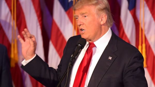 Republican presidential elect Donald Trump speaks during election night at the New York Hilton Midtown in New York. (AFP Photo/Jim Watson)