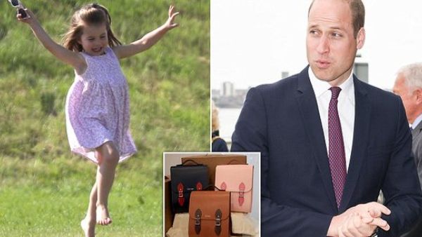 Princess Charlotte being gifted pink satchel embossed with her name (Twitter)