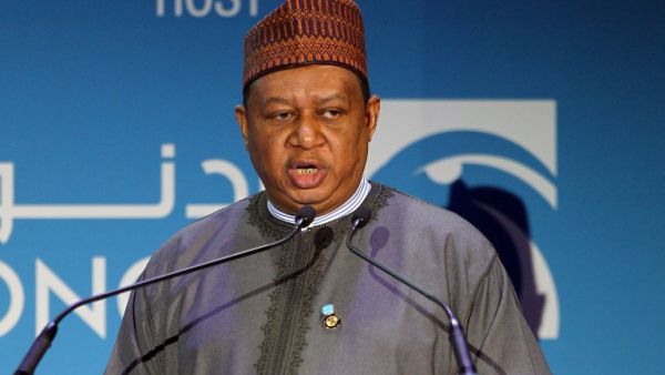 OPEC’s secretary general Mohammad Barkindo speaking at the Abu Dhabi International Petroleum Exhibition and Conference (ADIPEC) on Sunday. (AFP/Nezar Balout)