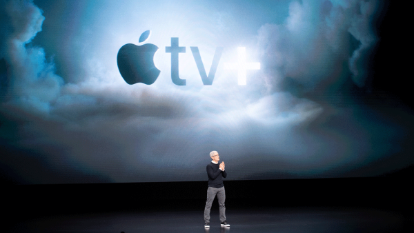 Apple CEO Tim Cook speaks during an event launching Apple TV+ at Apple headquarters on March 25, 2019, in Cupertino, California. (AFP)