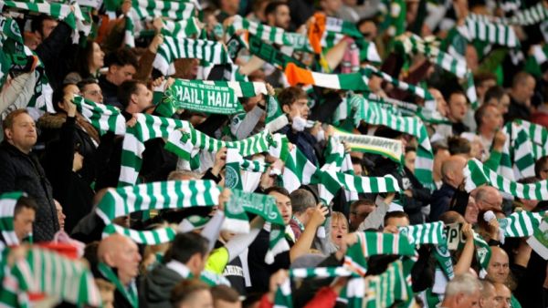 Celtic FC fans traditionally fly green and white colours – but made an exception for Palestine last week (AFP / File)