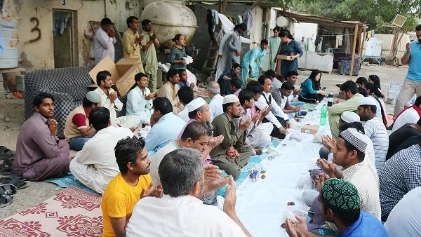 Chairman Sudhakar Rao sharing Iftar with labourers in Ajman