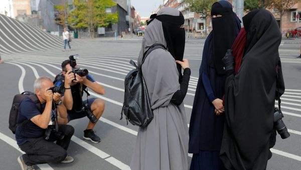 Women are protesting a ban on face-covering garments, which went into effect today in Denmark (Twitter)