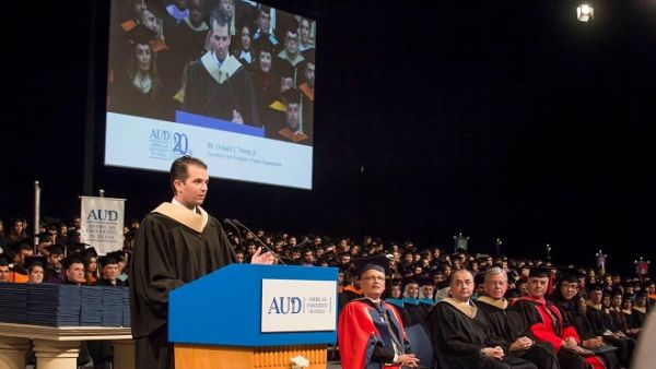 Donald Trump Jr. spoke at a graduation ceremony for the American University in Dubai this week. (Facebook)