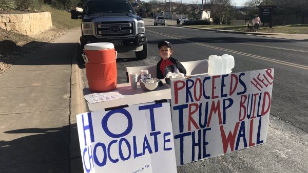 7 year old Benton has raised over $1000 selling hot chocolate to help build the wall! (Twitter)