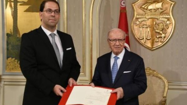 الرئيس التونسي الباجي قائد السبسي ورئيس الحكومة المكلف يوسف الشاهد في قصر قرطاج