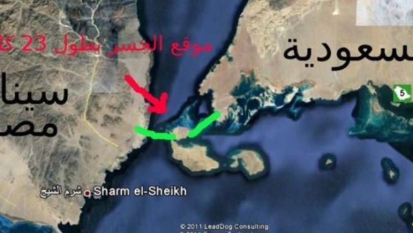خريطة توضح موقع الجسر الذي يربط السعودية بمصر