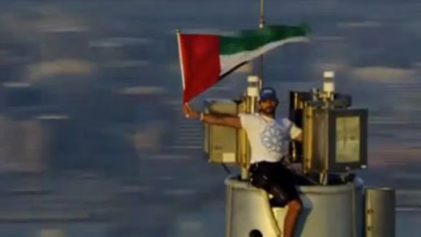 One happy bunny/Godzilla! Dubai's Crown Prince Hamdan scaled the colossal Burj Khalifa in celebration of Dubai winning the World Expo World 2020 bid. (Image courtesy of Gulf Business)