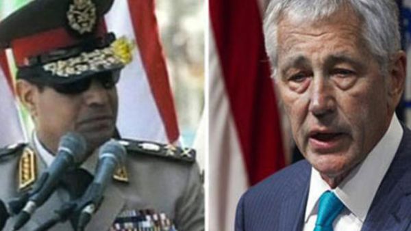 وزير الدفاع الأمريكي تشاك هاغل ونظيره المصري عبد الفتاح السيسي