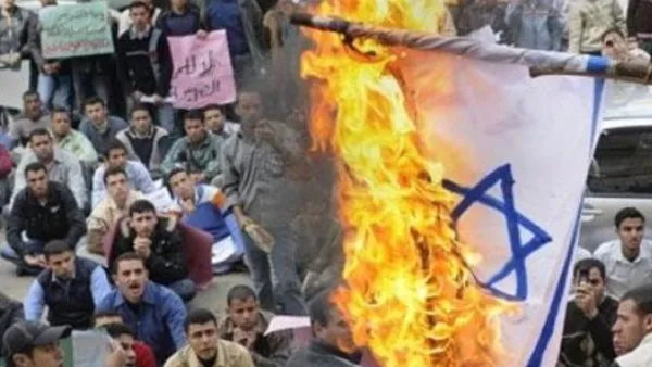 محتجون مصريون يحرقون العلم الإسرائيلي مقابل سفارة الدولة العبرية