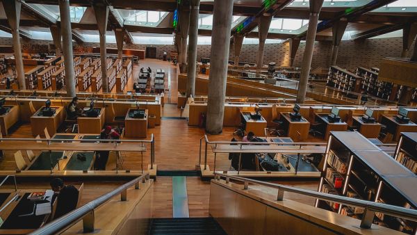 Outside and interior of Bibliotheca, the Africa's largest library which is located in Alexandria. (Shutterstock/ File Photo)